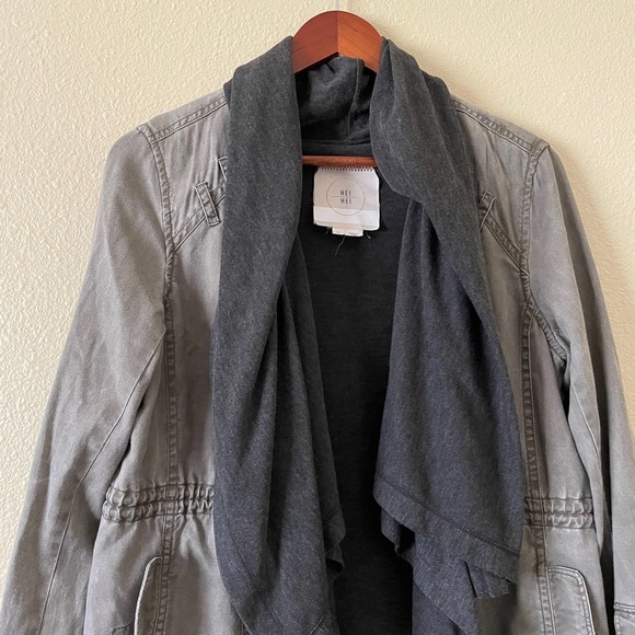 Anthropologie Hei Hei layered olive & gray utility jacket lagenlook - Picture 5 of 9